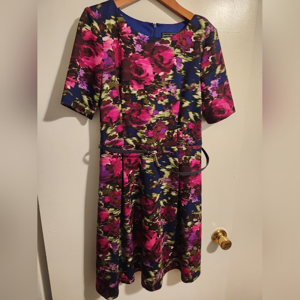 Floral Scuba Flare Dress Sz 8